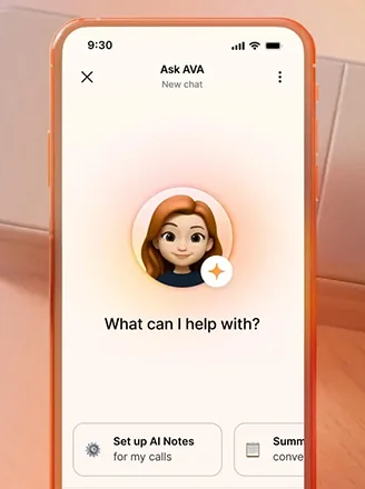 AVA AI Virtual Assistant chat screen on a phone