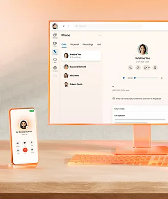 RingEX product screens on a desktop monitor and phone